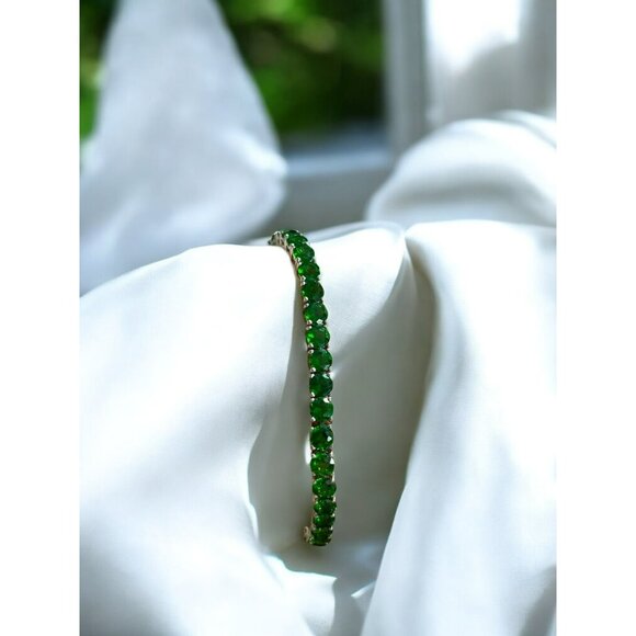 925 Silver Adjustable Bracelet Green Emerald Stones Thailand BBJ - Picture 2 of 8